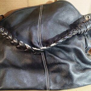 Ralph Lauren black leather shoulder bag with braided strap.